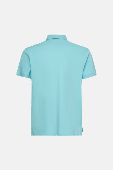 Polo à manches courtes bleu de TOMMY HILFIGER, vue arrière, en maille piquée avec col classique.