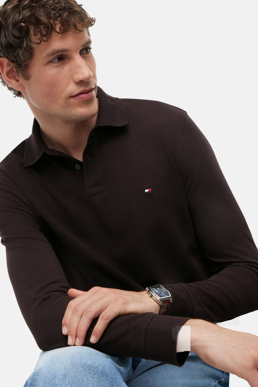 Polo met lange mouwen - bruin