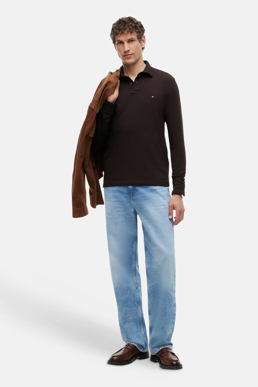 Polo met lange mouwen - bruin