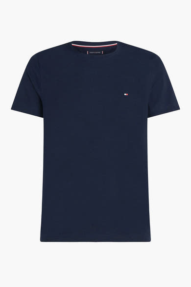 T-shirt bleu marine à manches courtes de Tommy Hilfiger, avec un petit logo sur la poitrine.
