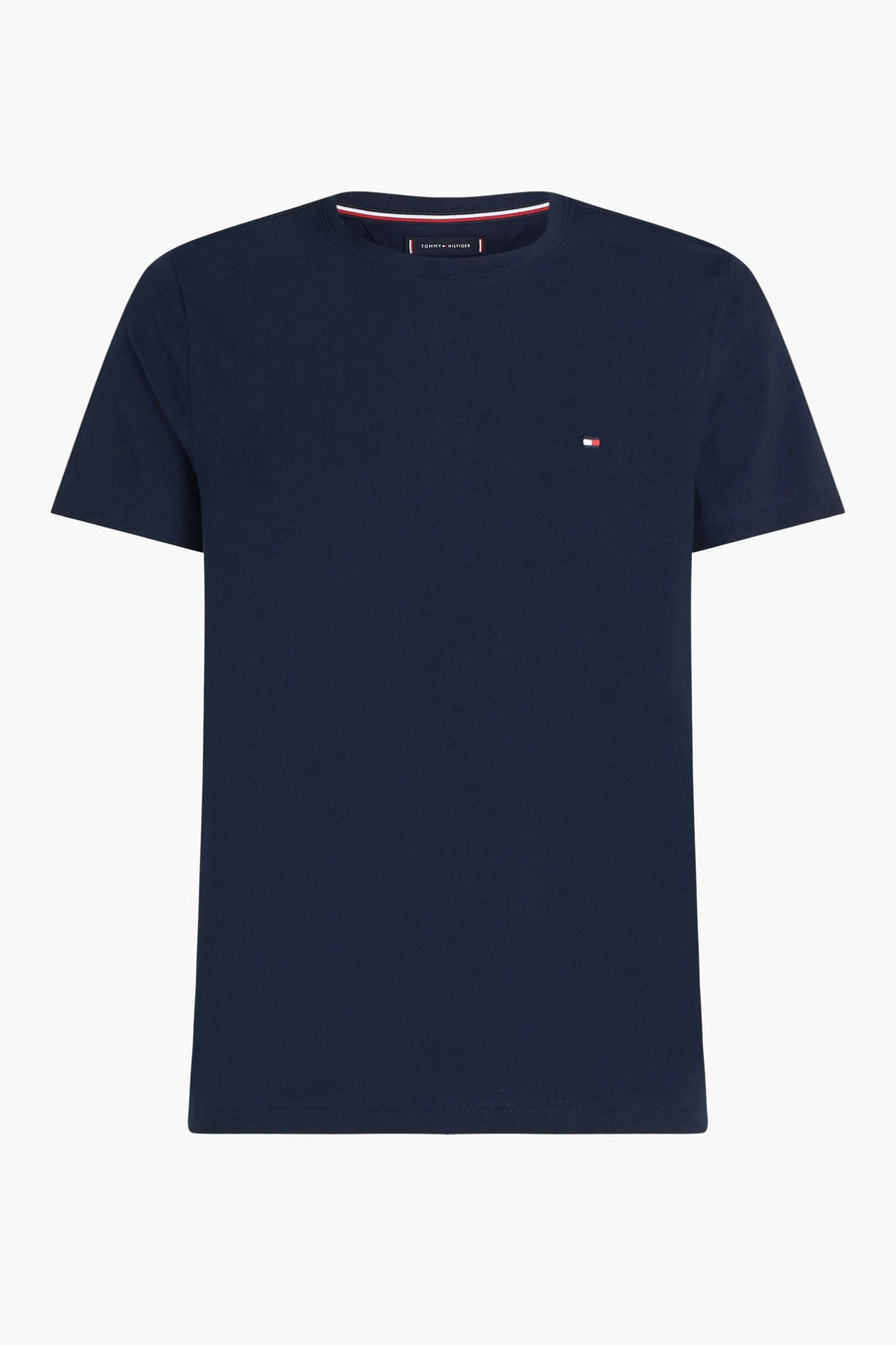 T-shirt bleu marine à manches courtes de Tommy Hilfiger, avec un petit logo sur la poitrine.