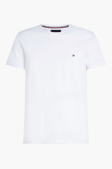 Wit T-shirt met korte mouwen van TOMMY HILFIGER, met een klein vlaglogo op de borst.