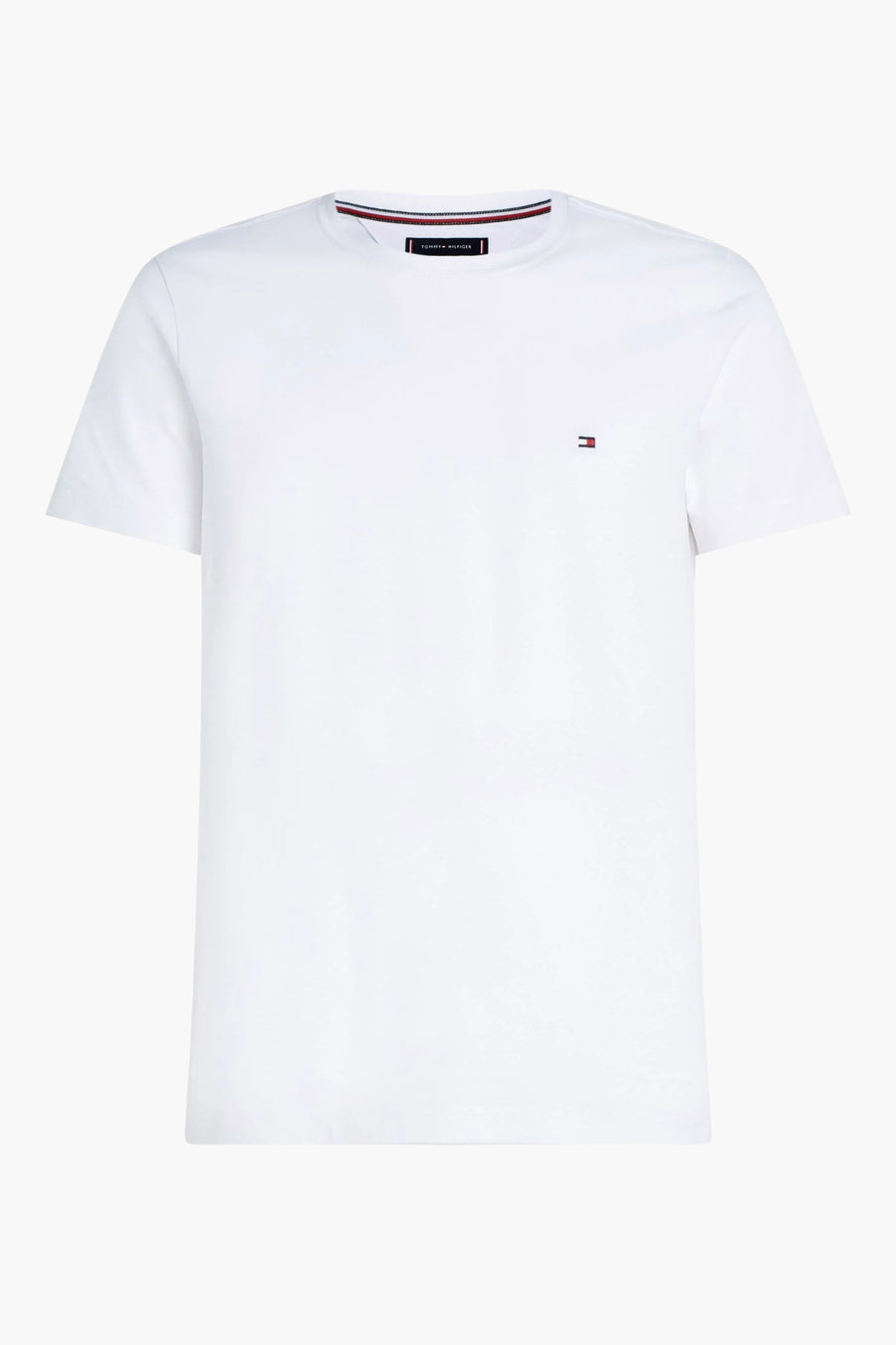 Wit T-shirt met korte mouwen van TOMMY HILFIGER, met een klein vlaglogo op de borst.