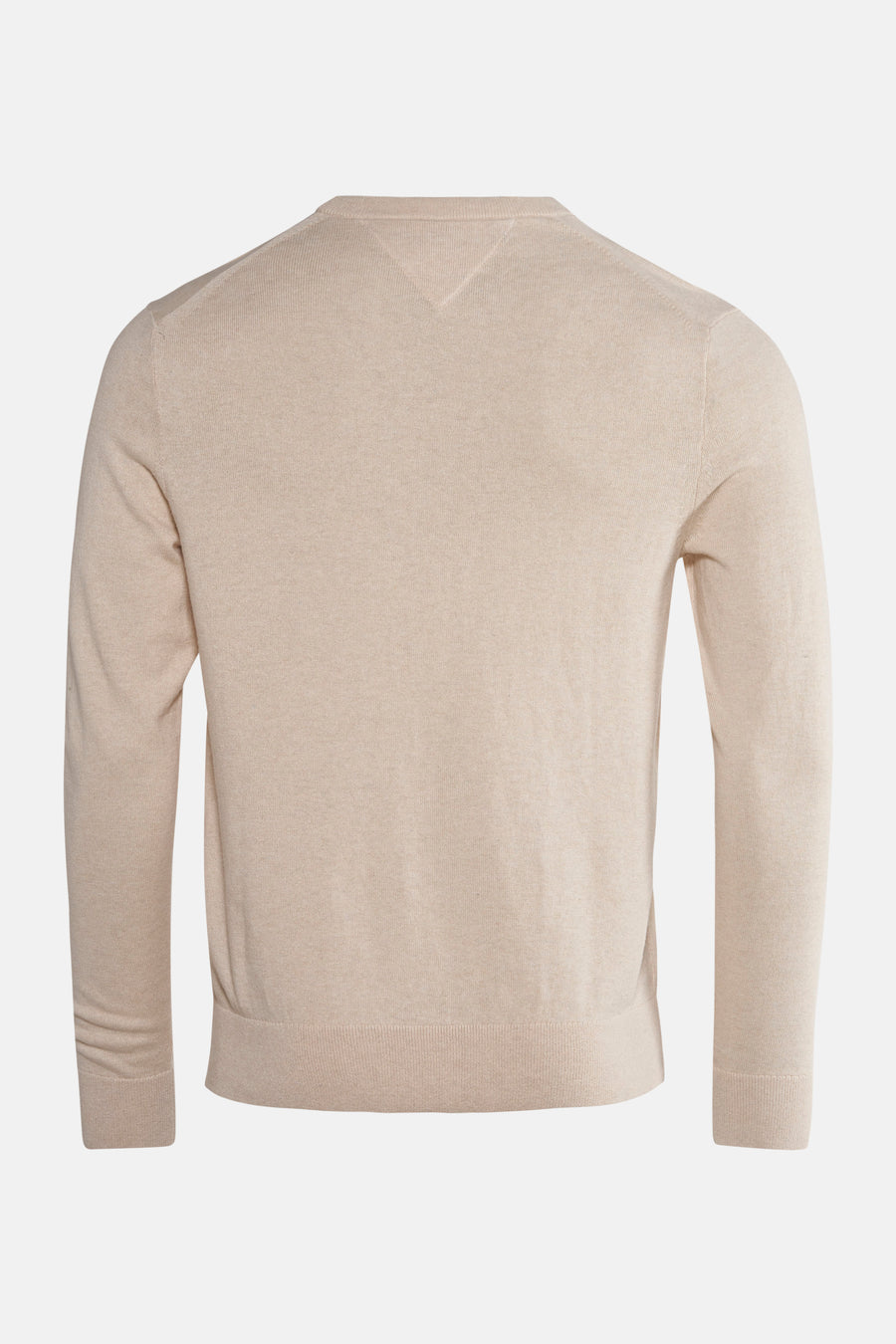 Beige ronde hals trui van TOMMY HILFIGER, subtiele gebreide textuur, klassieke pasvorm.