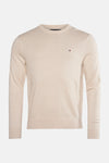 Beige ronde hals trui van TOMMY HILFIGER, met discreet logo op de borst.