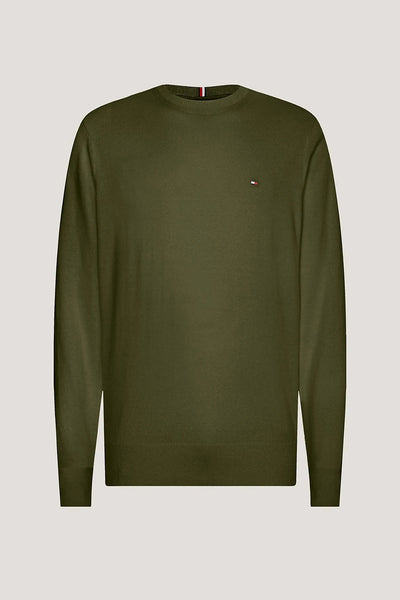Groene trui van Tommy Hilfiger, met geborduurd logo op de borst.