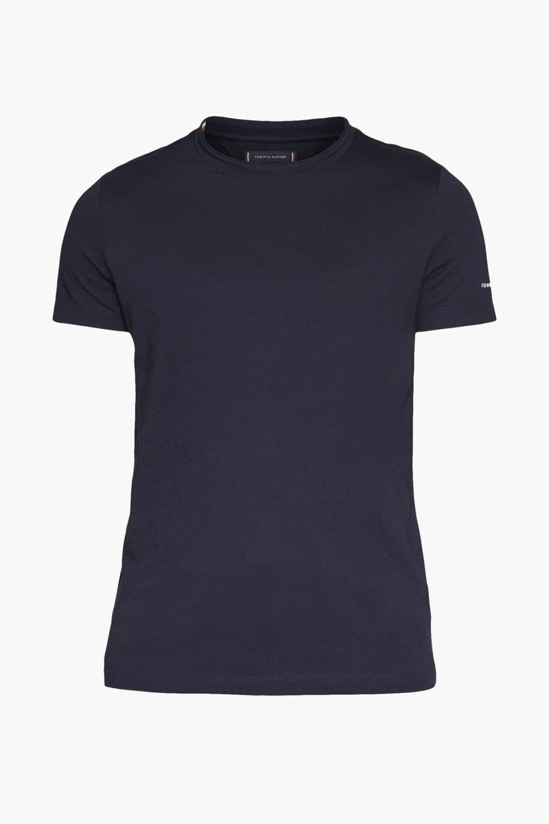 Navy blue short-sleeve t-shirt by Tommy Hilfiger, round neck, minimal design, front view