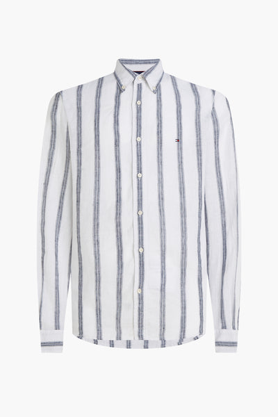 Blauwe gestreepte blouse met lange mouwen van Tommy Hilfiger, met knoopsluiting en discreet logo.