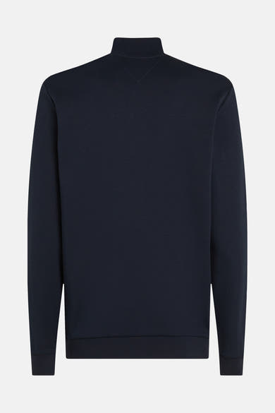 Sweat bleu foncé de TOMMY HILFIGER, avec col montant et détail logo discret à l'arrière du cou.