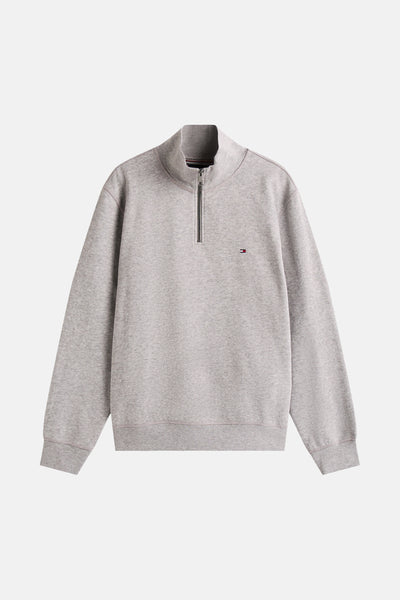 Grijze sweater met opstaande kraag van Tommy Hilfiger, met ritssluiting en geborduurd logo.