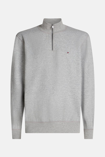 Grijze gemêleerde sweatshirt met opstaande kraag van Tommy Hilfiger, met een korte ritssluiting en het kenmerkende logo op de borst.