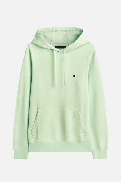 Sweat à capuche vert clair de Tommy Hilfiger, avec cordon de serrage et poche kangourou.