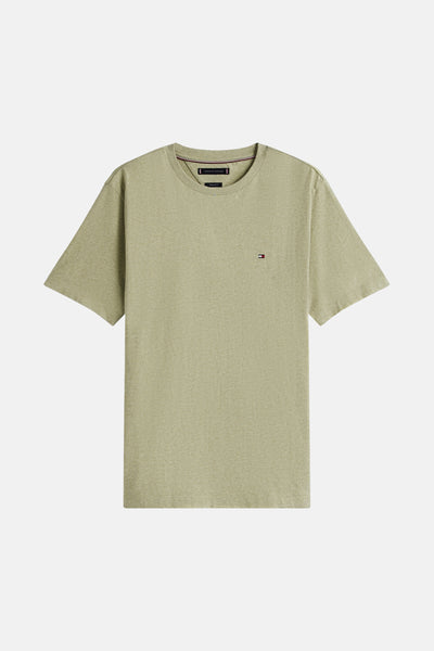 Tommy Hilfiger groen gemêleerd T-shirt met korte mouwen en discreet vlaglogo op de borst.