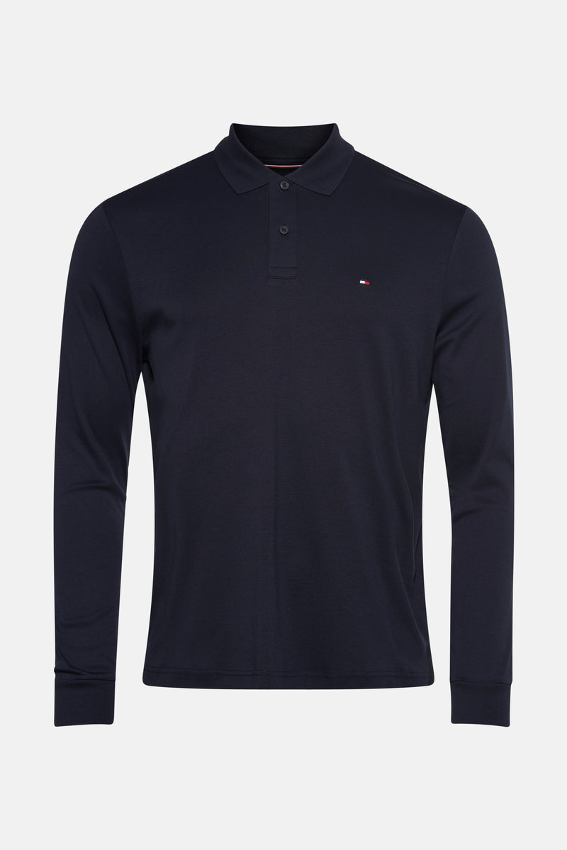 Donkerblauwe polo met lange mouwen van TOMMY HILFIGER met klein discreet logo.