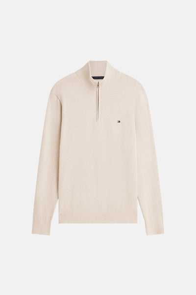 Beige coltrui van Tommy Hilfiger met ritssluiting aan de voorkant.