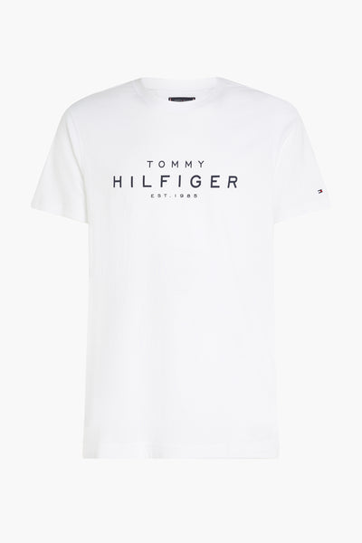 Wit T-shirt met korte mouwen van Tommy Hilfiger met gecentreerd logo op de voorkant.