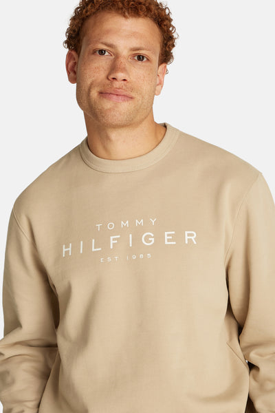 Beige sweatshirt van TOMMY HILFIGER, met opgedrukte logo aan de voorkant.
