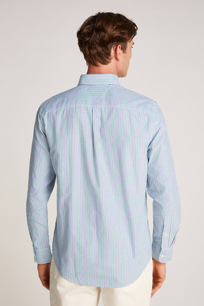 Chemise à manches longues verte à rayures, de Tommy Hilfiger, vue de dos.