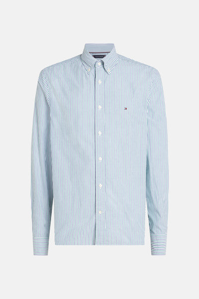 Tommy Hilfiger gestreept groen en blauw overhemd met lange mouwen, met discreet logo op de borst.