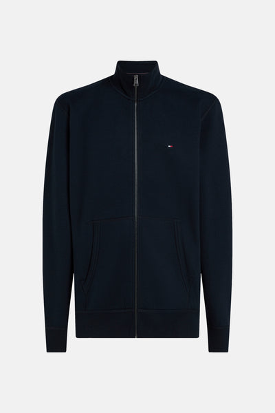 Blauwe Tommy Hilfiger hoodie met ritssluiting en voorzakken.
