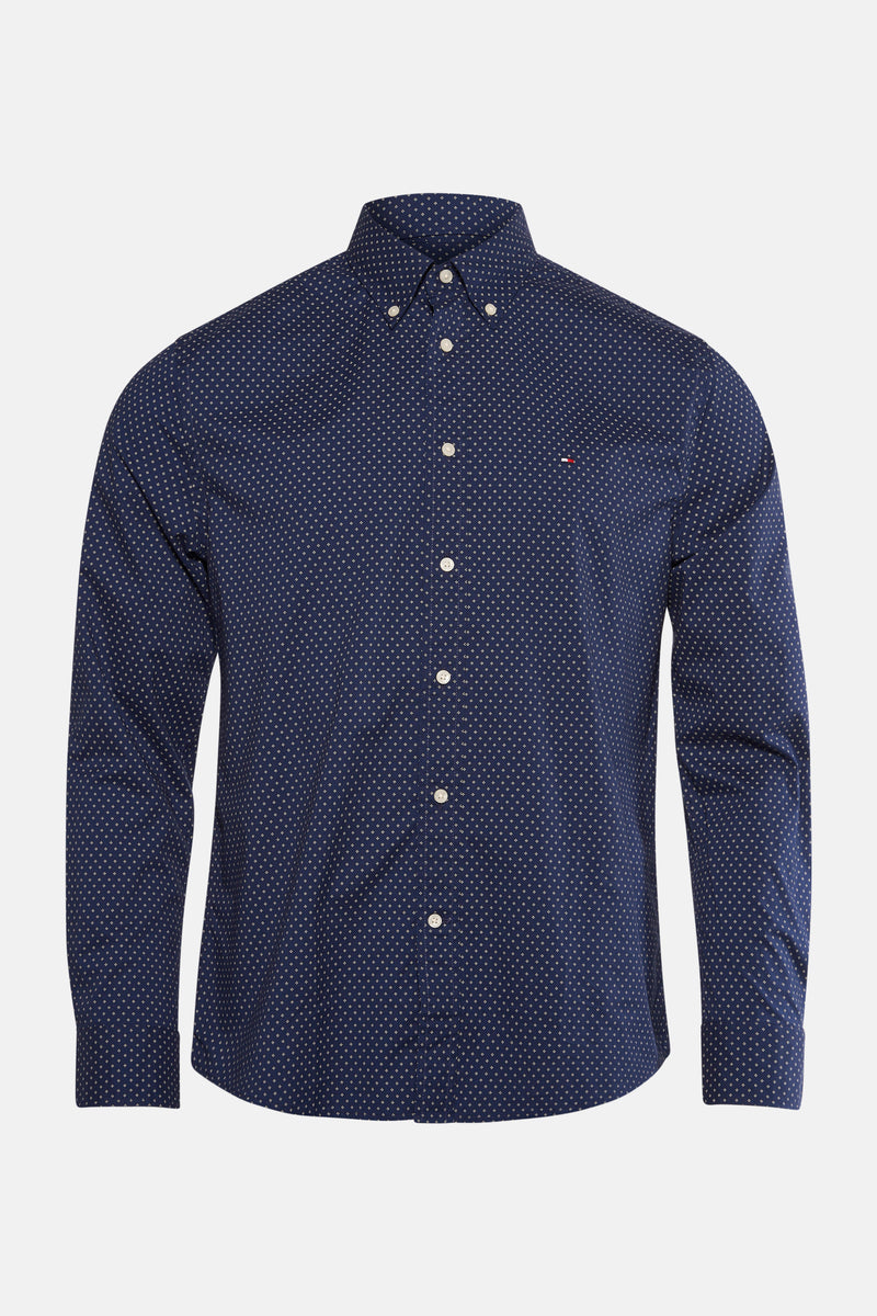 Blauwe blouse met lange mouwen en patroon van TOMMY HILFIGER, met witte knopen en het subtiele merklogo.