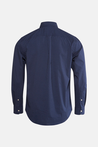 Blauwe blouse met lange mouwen van TOMMY HILFIGER, met subtiel patroon, met knopen aan de manchetten, achterzijde.