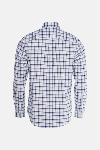 Chemise à manches longues bleue à carreaux de TOMMY HILFIGER, vue de dos.