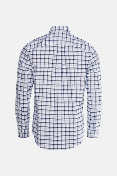 Chemise à manches longues bleue à carreaux de TOMMY HILFIGER, vue de dos.