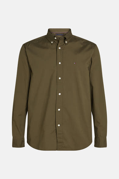 Chemise à manches longues kaki de Tommy Hilfiger, avec une fermeture boutonnée et le logo brodé.