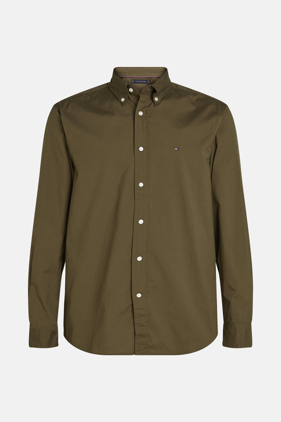 Chemise à manches longues kaki de Tommy Hilfiger, avec une fermeture boutonnée et le logo brodé.