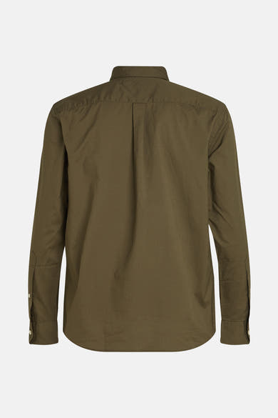 Chemise olive à manches longues de Tommy Hilfiger, vue de dos, avec pli creux central.