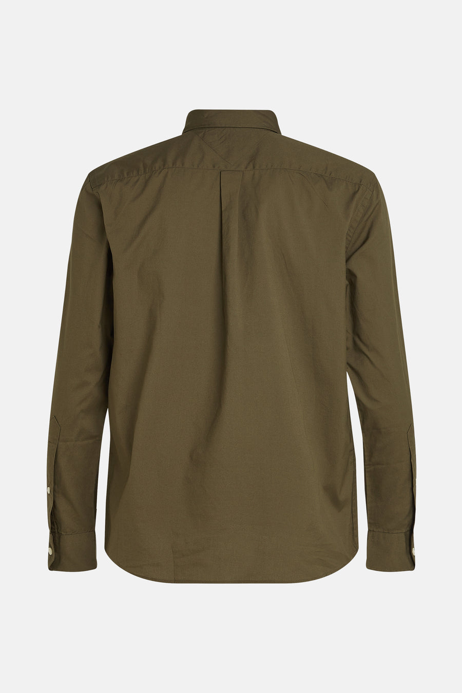Chemise olive à manches longues de Tommy Hilfiger, vue de dos, avec pli creux central.
