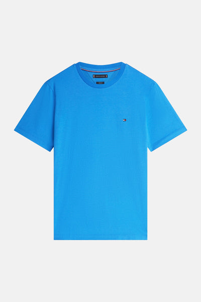 Blauw T-shirt met korte mouwen van TOMMY HILFIGER, met klein geborduurd logo op de borst.