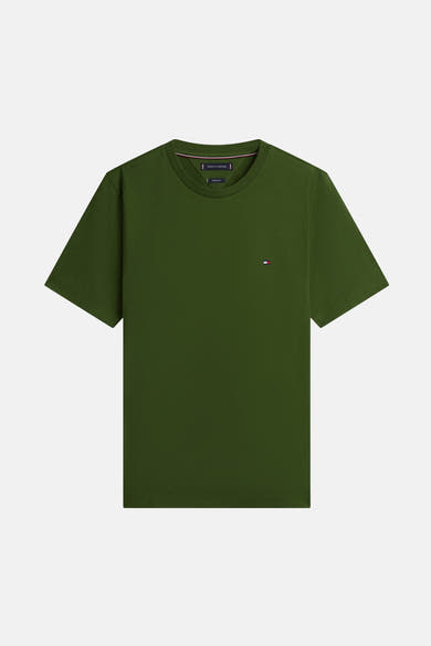 Groen T-shirt met korte mouwen van TOMMY HILFIGER met een klein logo op de borst.