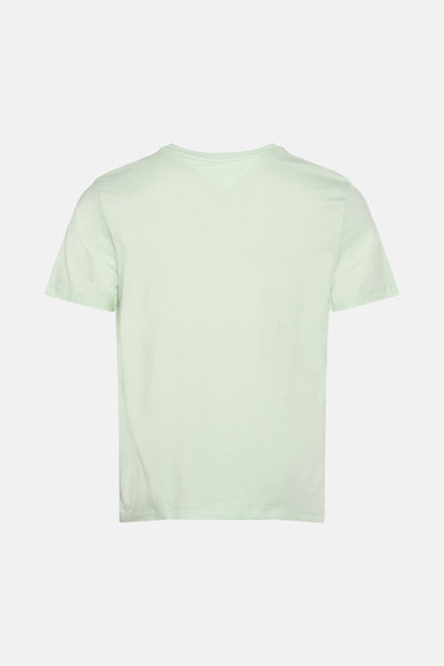Groen T-shirt met korte mouwen van TOMMY HILFIGER, effen, met een eenvoudige ronde hals en een driehoekig inzetstuk op de rug.