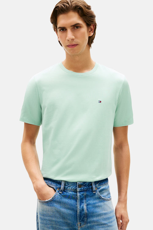 T-shirt à manches courtes vert de TOMMY HILFIGER, porté avec un jean bleu