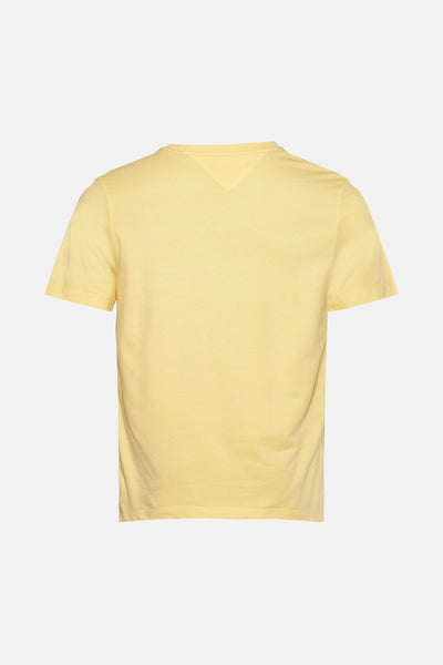 Gedrukt geel T-shirt met korte mouwen van TOMMY HILFIGER, effen, van tricot, met V-hals aan de achterkant.