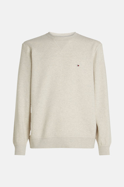 Sweat col rond écru de Tommy Hilfiger, en molleton texturé, avec logo discret.