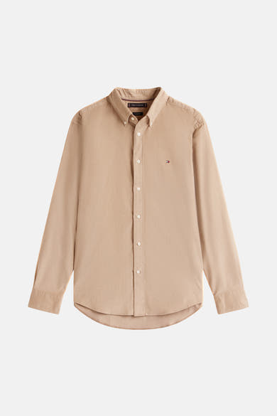 Beige ribfluwelen hemd van TOMMY HILFIGER met lange mouwen en een normale pasvorm.