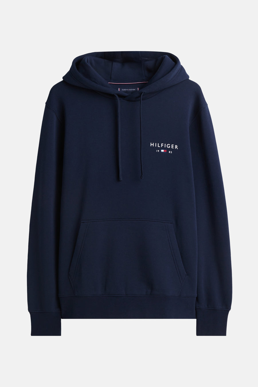Sweat à capuche bleu marine de Tommy Hilfiger, avec cordon de serrage et poche kangourou.