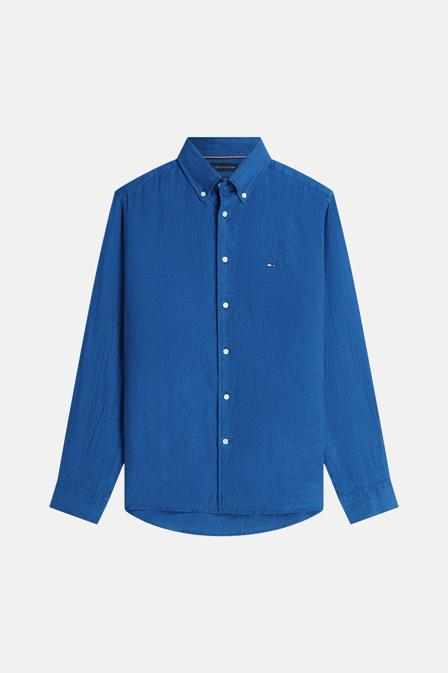 Blauwe blouse met lange mouwen van TOMMY HILFIGER, met knoopsluiting en discreet logo op de borst.