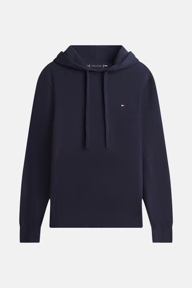 Sweat à capuche bleu marine de Tommy Hilfiger, avec cordons de serrage et logo brodé sur la poitrine.