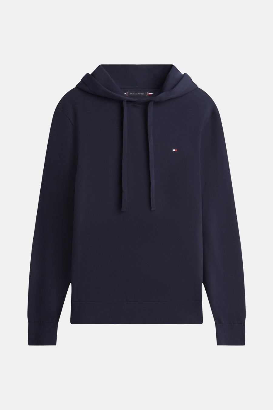 Sweat à capuche bleu marine de Tommy Hilfiger, avec cordons de serrage et logo brodé sur la poitrine.
