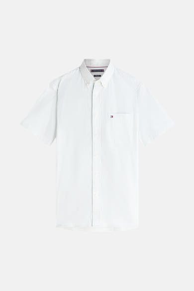 Wit gestreept overhemd met korte mouwen van Tommy Hilfiger met borstzak