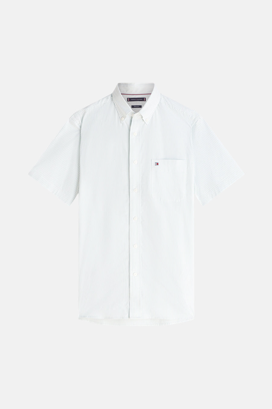 Wit gestreept overhemd met korte mouwen van Tommy Hilfiger met borstzak