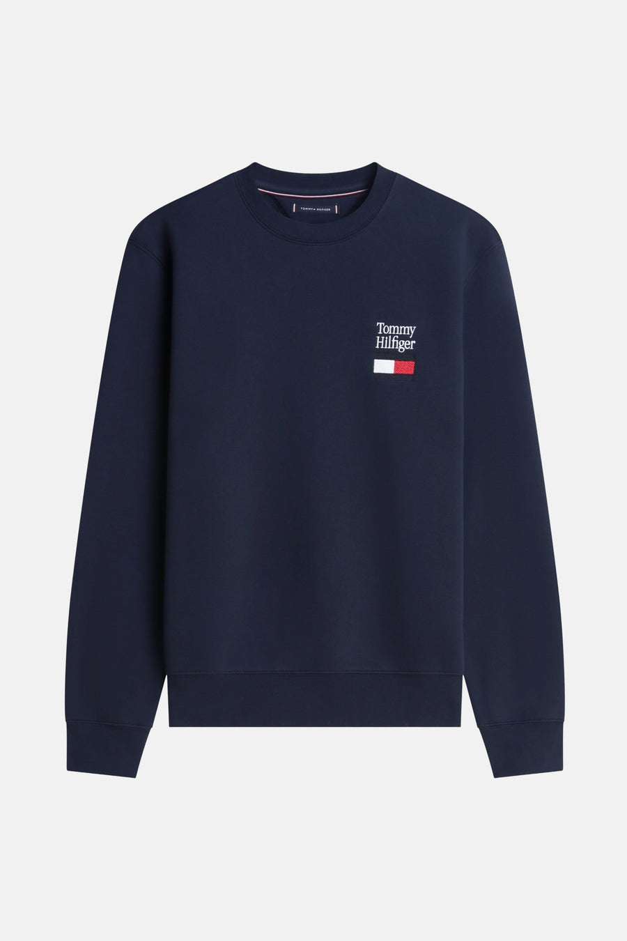 Sweat bleu encolure ras-de-cou de Tommy Hilfiger, avec logo brodé sur la poitrine.