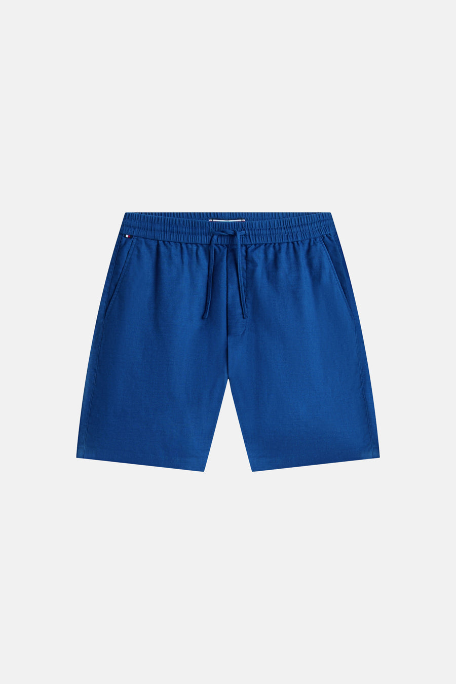 Bermuda bleu de TOMMY HILFIGER, avec cordon de serrage et le petit logo tricolore sur le côté.