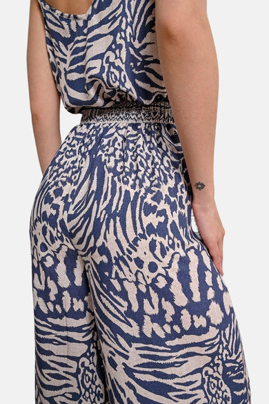 Blauwe broek met dierenprint van Molly Bracken, met elastische tailleband en losse pasvorm.
