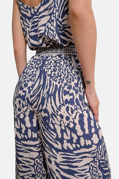 Blauwe broek met dierenprint van Molly Bracken, met elastische tailleband en losse pasvorm.
