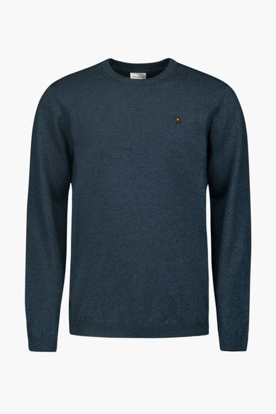 Pull à col rond bleu marine de No Excess, avec un petit logo carré sur la poitrine.